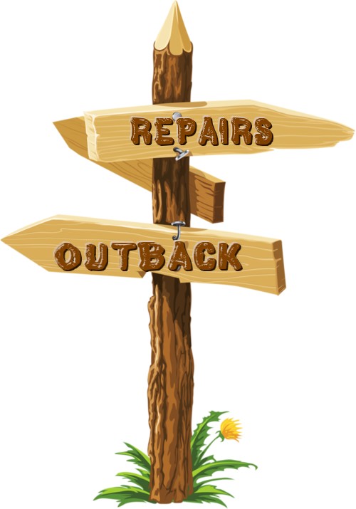 picture of equipment repair sign for OutBack Guides repair shop