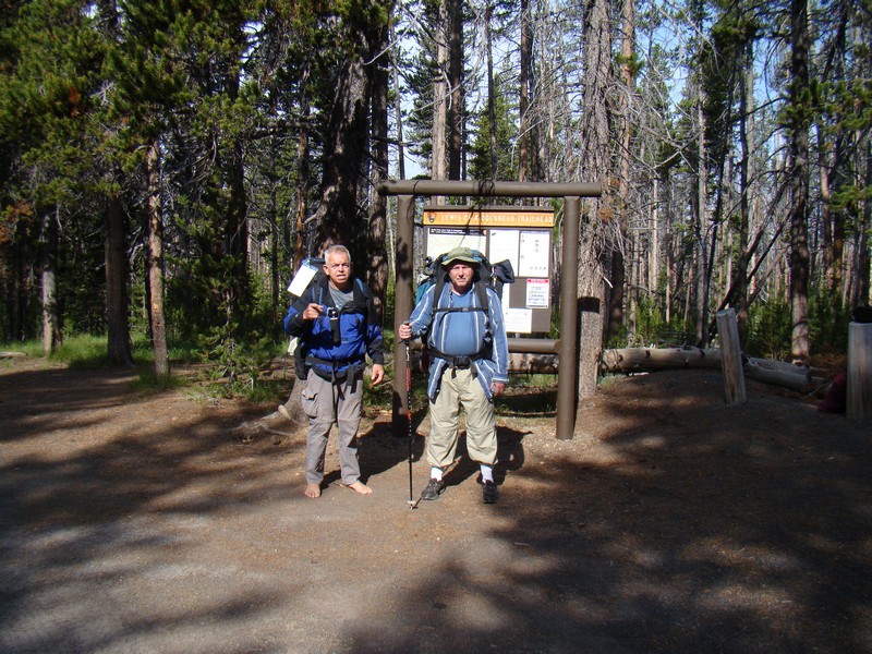 image of outbackguides.com Billy and Friend, hiking in the Yellowstone National Park with outback guides.com equipment 